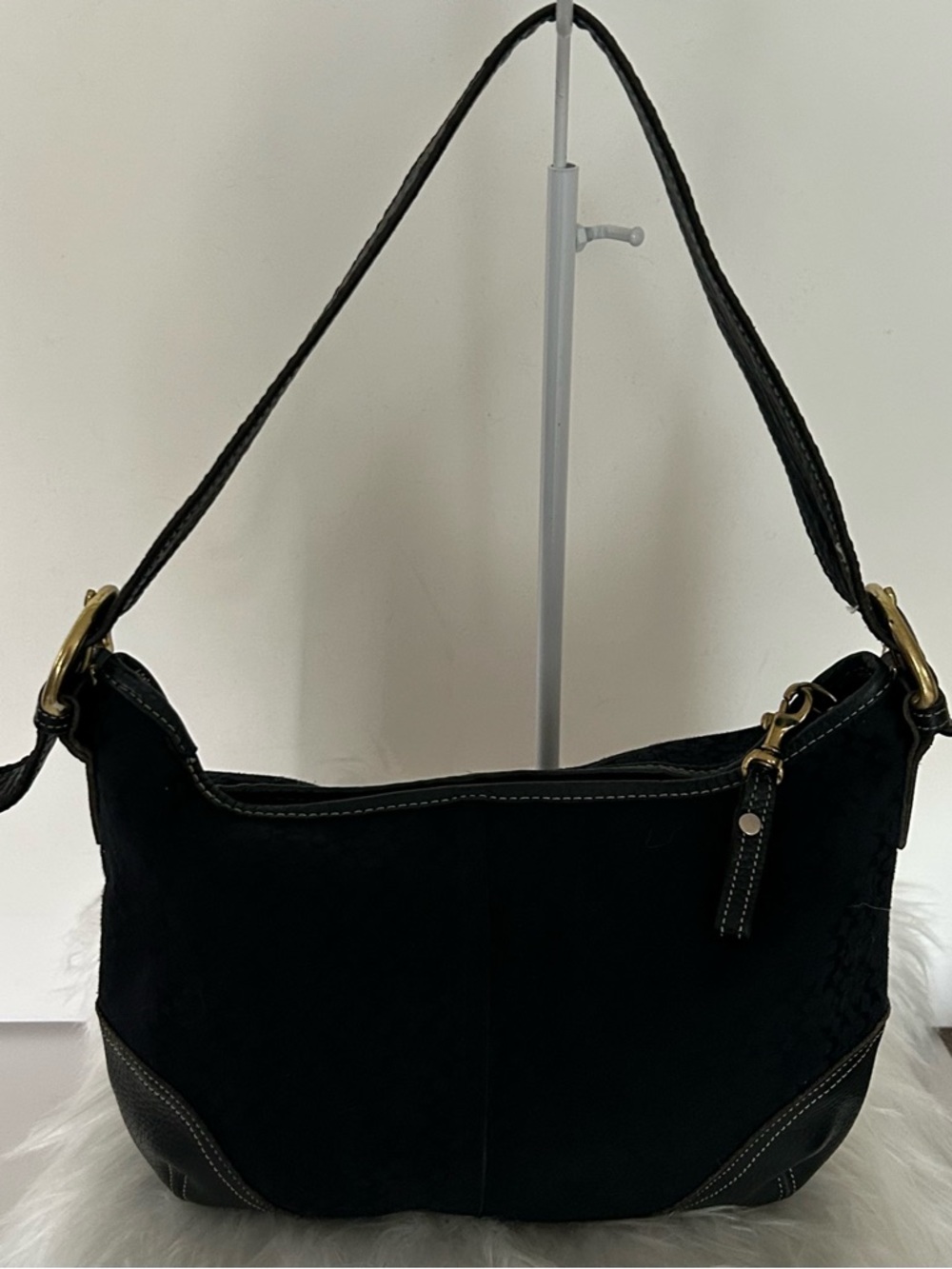 Vintage Coach Black Signature Baguette Bag Y2K Shoulder bag Leather Trim - Picture 4 of 13